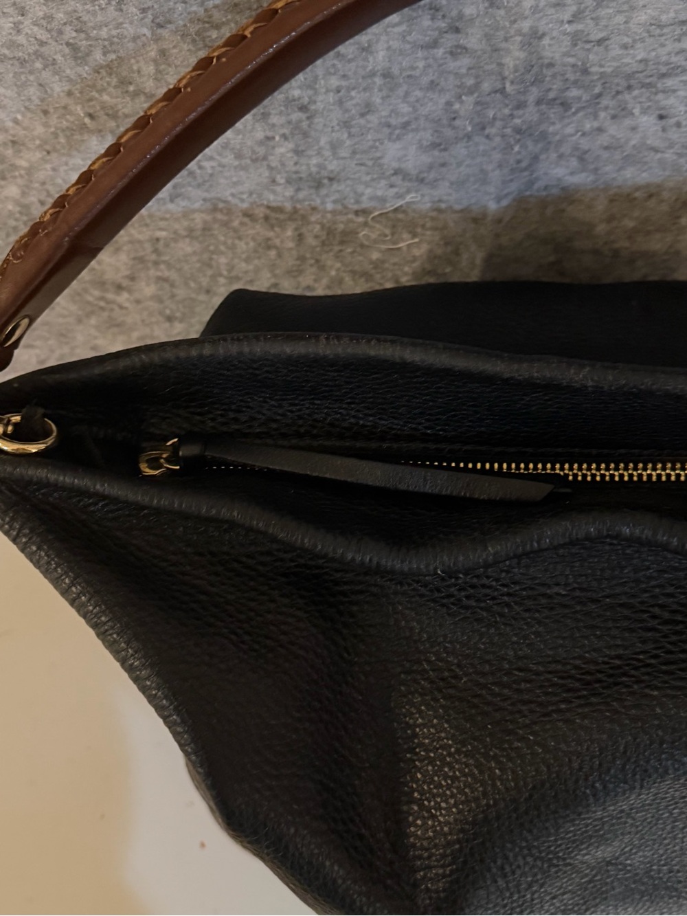 Varrlale Genuine Leather Black Hobo Shoulder Bag Brown Braided Handle - Picture 5 of 9